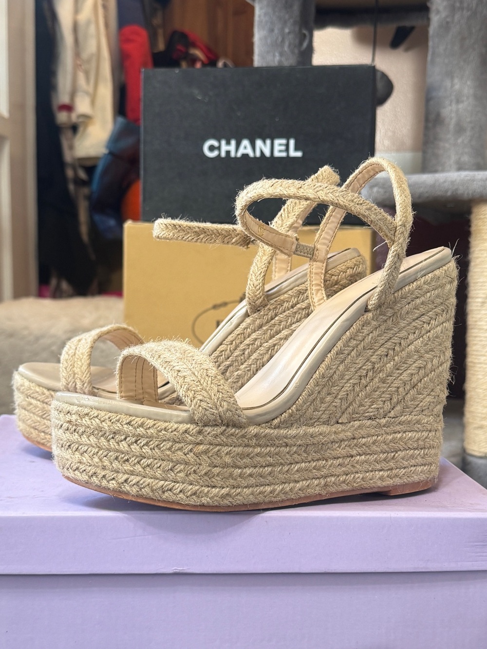 PrettyLittleThing Natural Jute Platform Wedge Sandals